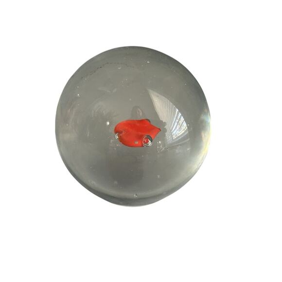 Art Glass Paperweight Red Heart Bubbles Vintage Clear Glass Home Decor Office - Picture 2 of 9